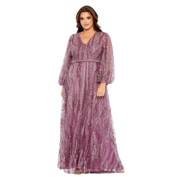 Mac Duggal 20472 Size 14W 14 Purple Mauve Floral Embroidered Gown Maxi Dress‎ - Picture 2 of 4